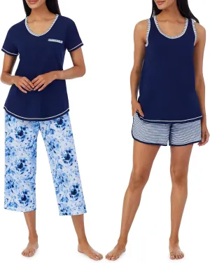 Carole Hochman Women's 4-Piece 100% Cotton Pajama Set  V-Neck T-Shirt, Tank, Capri Pants & Shorts with Drawstring & Pockets
