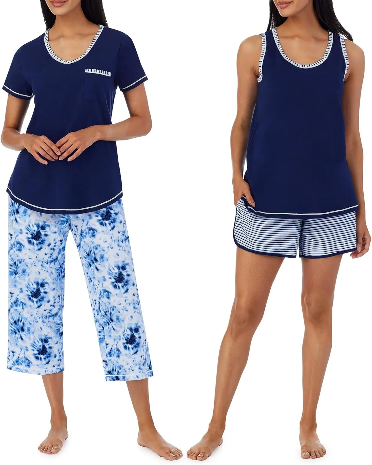 Carole Hochman Women's 4-Piece 100% Cotton Pajama Set  V-Neck T-Shirt, Tank, Capri Pants & Shorts with Drawstring & Pockets