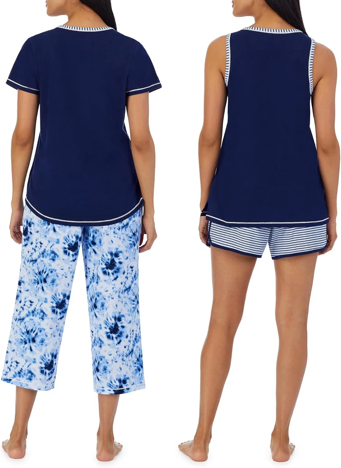 Carole Hochman Women's 4-Piece 100% Cotton Pajama Set  V-Neck T-Shirt, Tank, Capri Pants & Shorts with Drawstring & Pockets