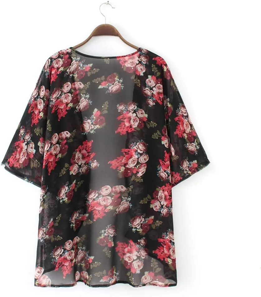 CASURESS Women's Cardigan-Sheer Kimono Loose Summer Floral Print Cover Ups