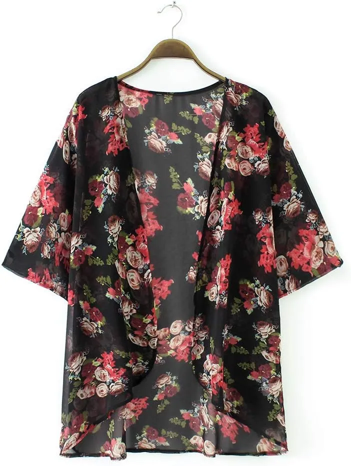CASURESS Women's Cardigan-Sheer Kimono Loose Summer Floral Print Cover Ups