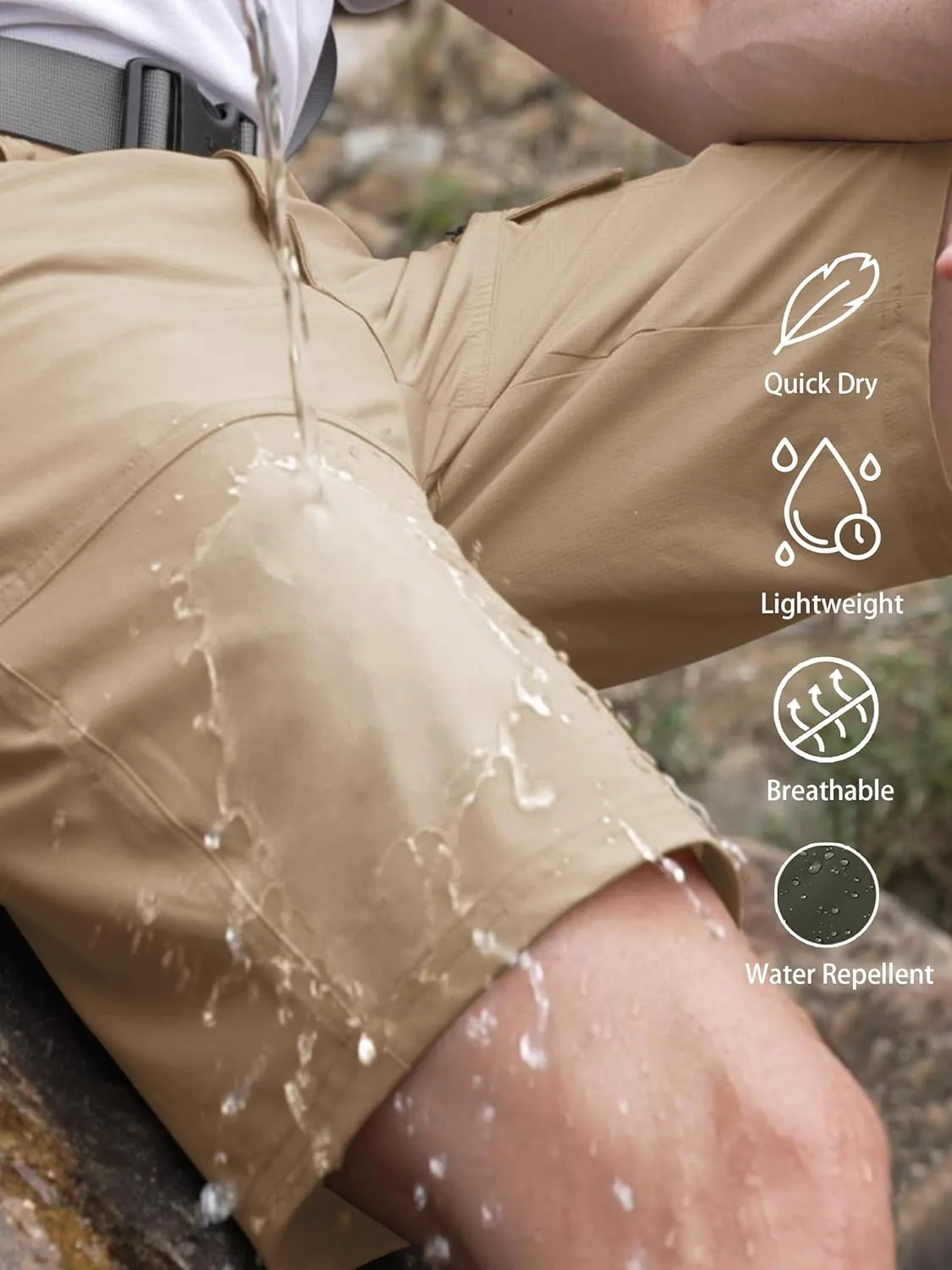 CRYSULLY Men's Hiking Cargo Shorts Outdoor Summer Lightweight Quick Dry Work Casual Shorts with 5 Zipper Pockets