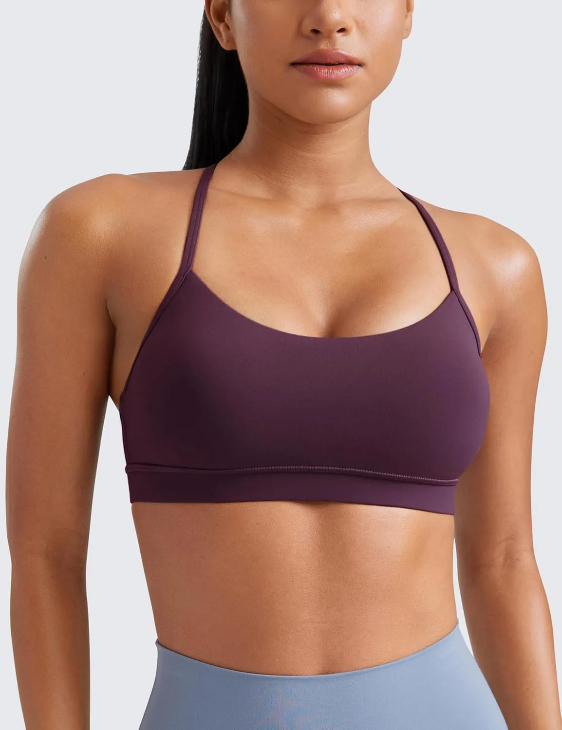 CRZ YOGA Butterluxe Womens Y Back Sports Bra - Padded Racerback Low Impact Spaghetti Thin Strap Workout Yoga Top