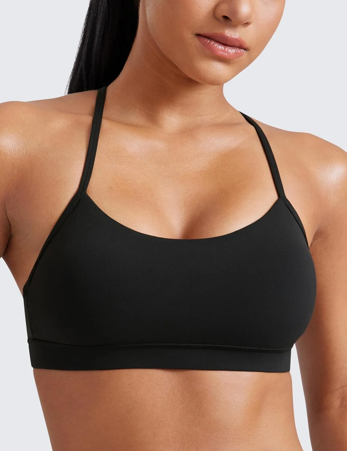 CRZ YOGA Butterluxe Womens Y Back Sports Bra - Padded Racerback Low Impact Spaghetti Thin Strap Workout Yoga Top