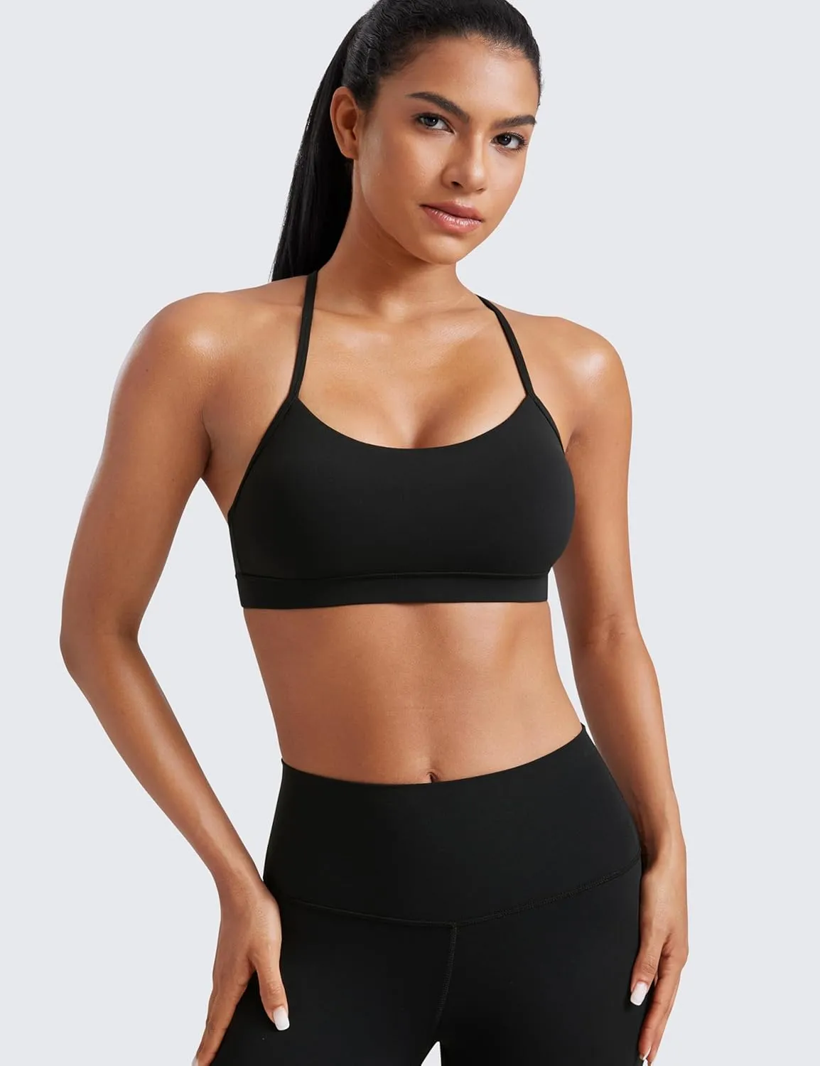 CRZ YOGA Butterluxe Womens Y Back Sports Bra - Padded Racerback Low Impact Spaghetti Thin Strap Workout Yoga Top