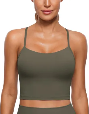 CRZ YOGA Womens Butterluxe Y Back Longline Sports Bras - Spaghetti Straps Racerback Padded Yoga Workout Crop Tank Top