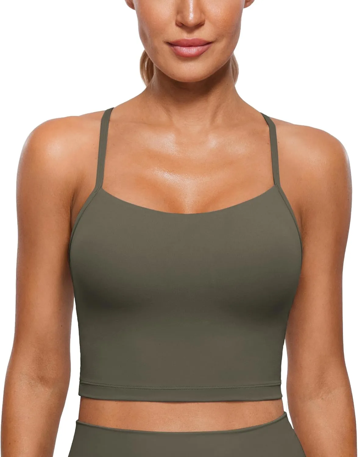 CRZ YOGA Womens Butterluxe Y Back Longline Sports Bras - Spaghetti Straps Racerback Padded Yoga Workout Crop Tank Top
