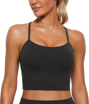 CRZ YOGA Womens Butterluxe Y Back Longline Sports Bras - Spaghetti Straps Racerback Padded Yoga Workout Crop Tank Top