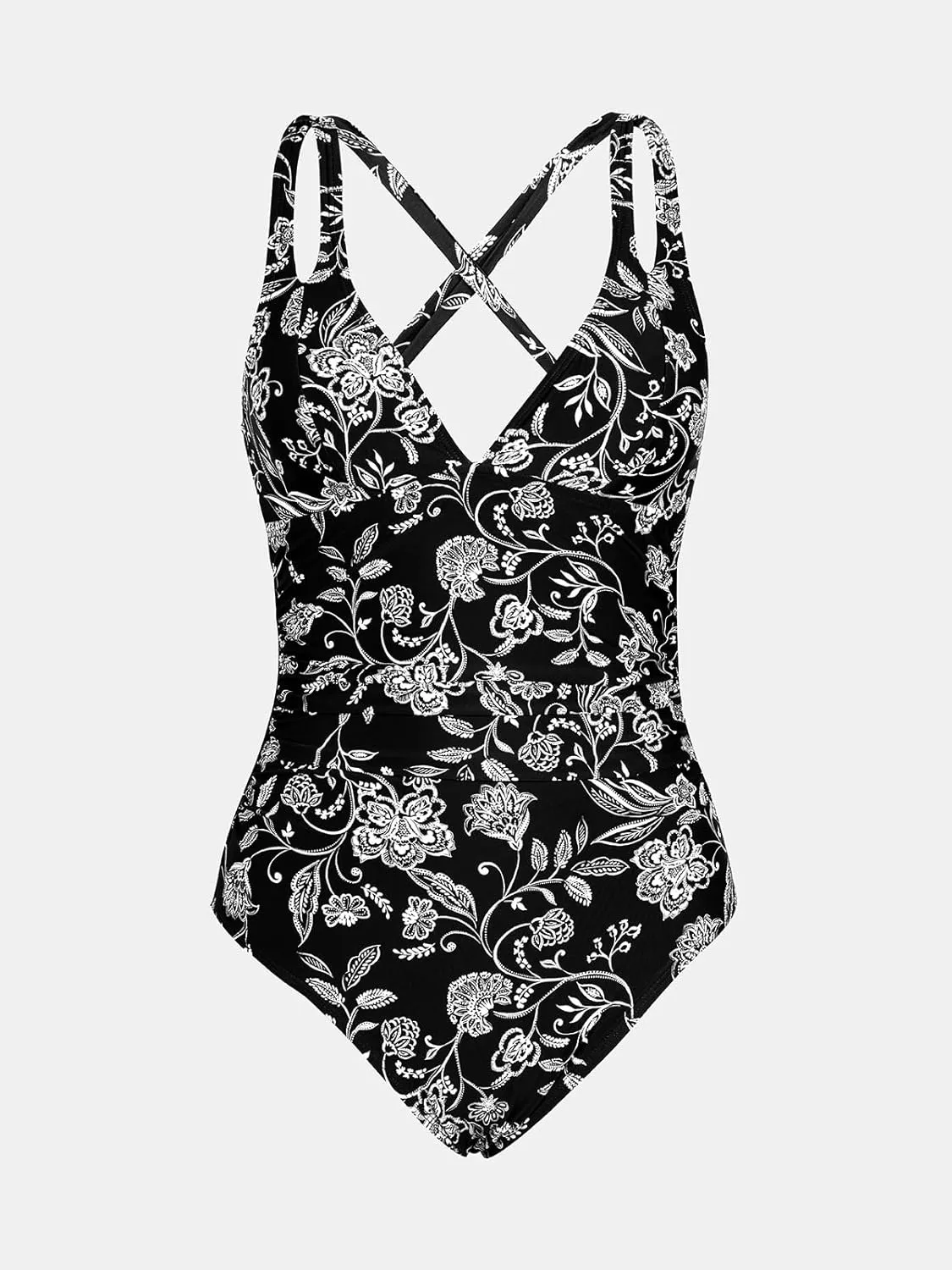 CUPSHE Women's One Piece Swimsuit Tummy Control Deep V Neck Double Straps Crisscross Back Tie Bathing Suit