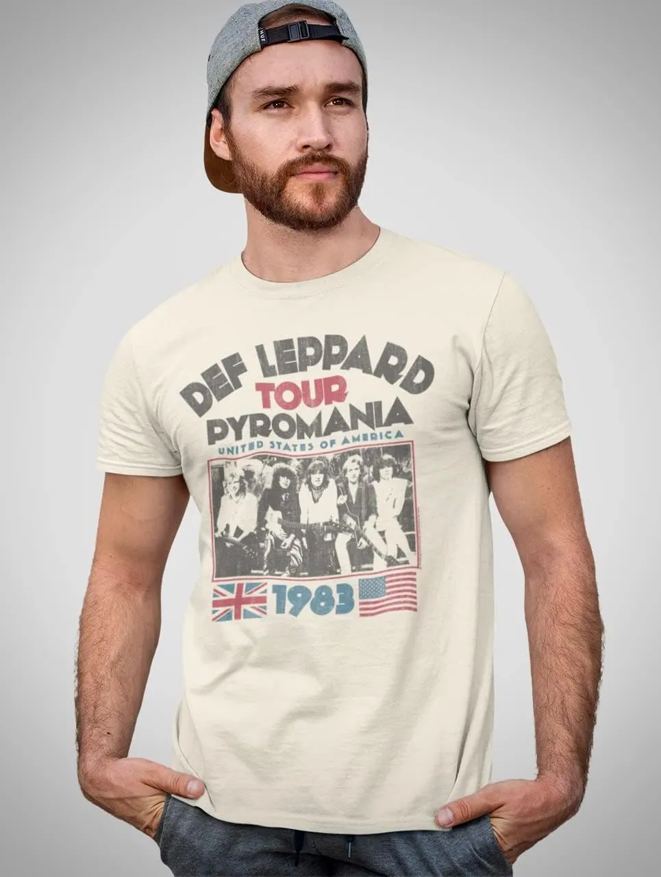 Def Leppard Rock Band T Shirts - 1983 USA Pyromania Tour, Crew Neck, Short Sleeve Shirt - Vintage Band T Shirt for Men, Women
