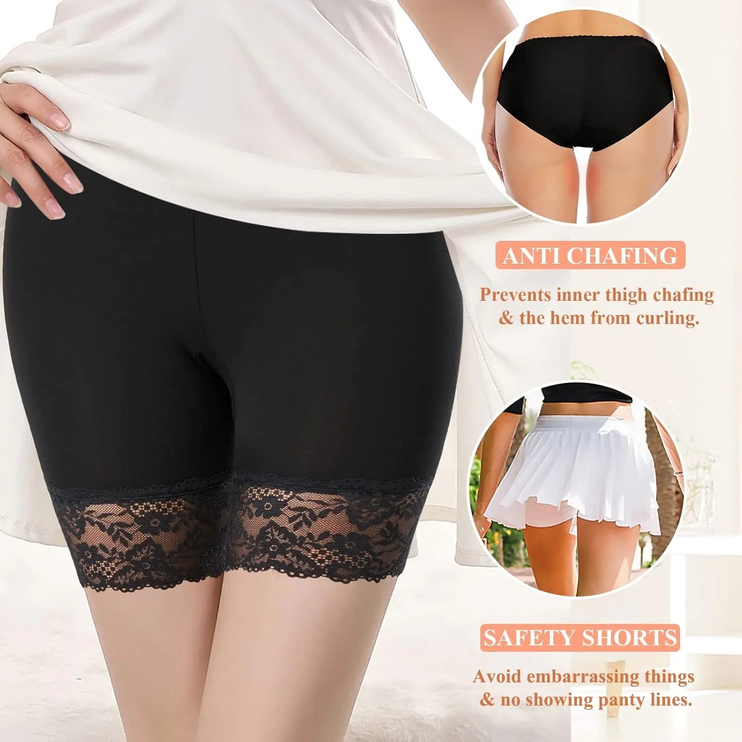 DERCA Womens Lace Slip Shorts for Under Dresses Anti Chafing Underwear Mid Thigh Boyshorts Panties Under Skirts