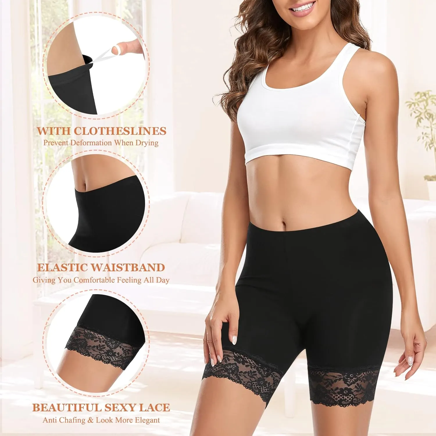 DERCA Womens Lace Slip Shorts for Under Dresses Anti Chafing Underwear Mid Thigh Boyshorts Panties Under Skirts