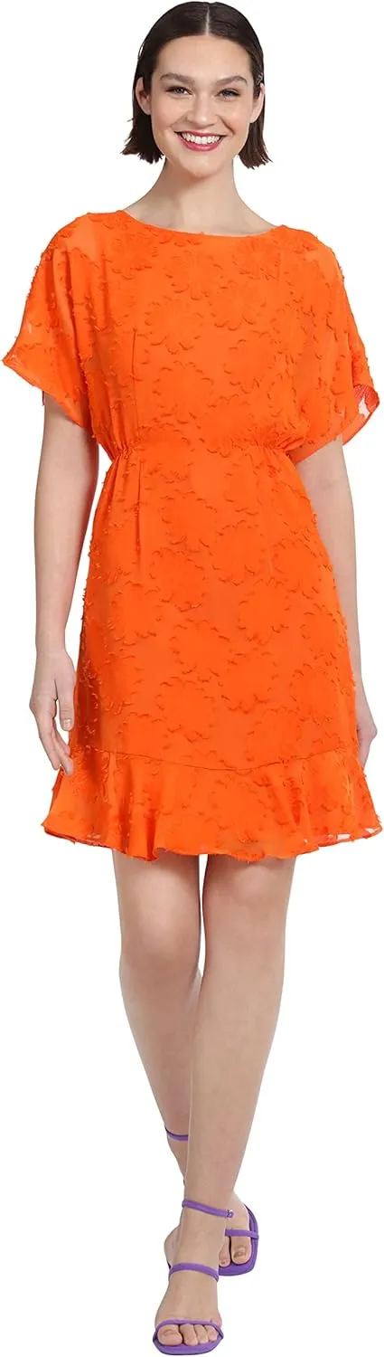 Donna Morgan Women's Boat Neck Kimono Sleeve Ruffle Hem Dress