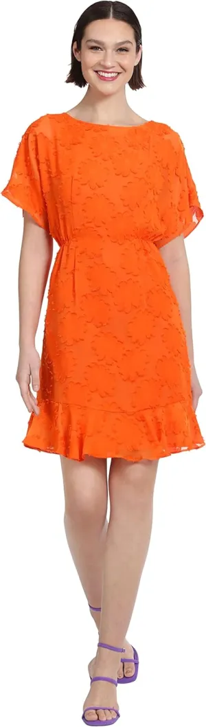 Donna Morgan Women's Boat Neck Kimono Sleeve Ruffle Hem Dress