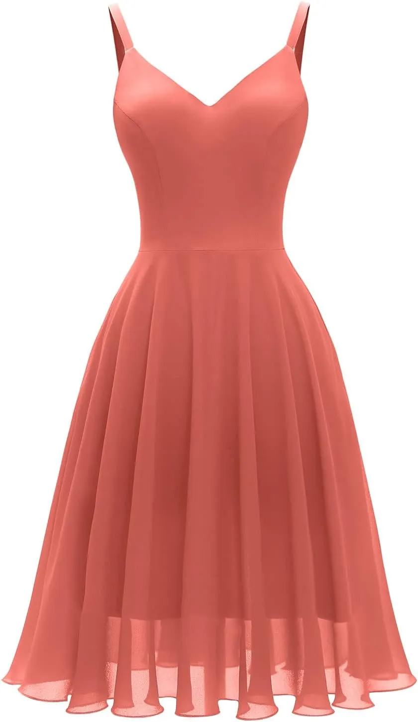 Ellames Women's 2024 Summer Dress Spaghetti Strap Cocktail Swing Beach Dresses V Neck Sundress