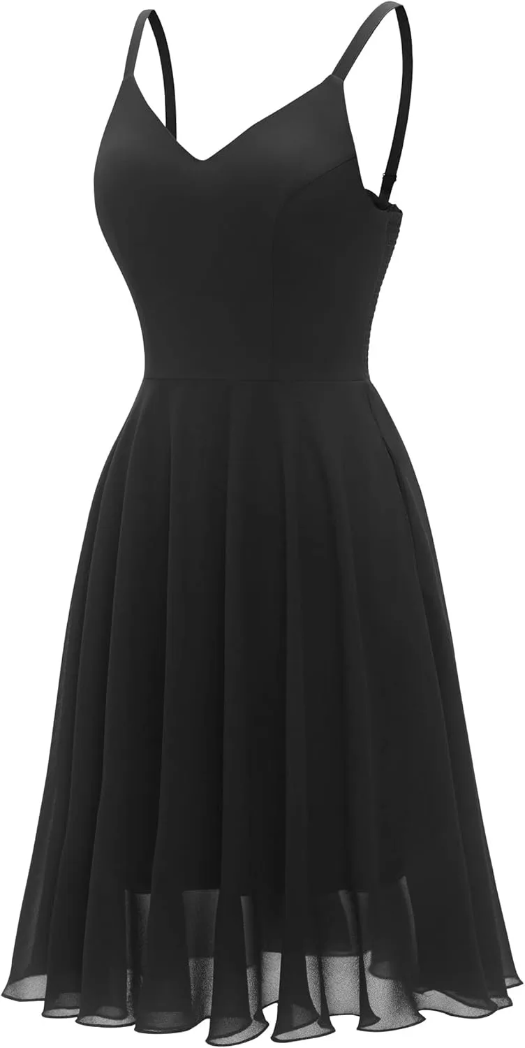 Ellames Women's 2024 Summer Dress Spaghetti Strap Cocktail Swing Beach Dresses V Neck Sundress