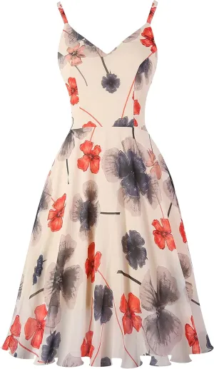 Ellames Women's 2024 Summer Dress Spaghetti Strap Cocktail Swing Beach Dresses V Neck Sundress