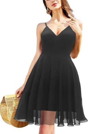 Ellames Women's 2024 Summer Dress Spaghetti Strap Cocktail Swing Beach Dresses V Neck Sundress