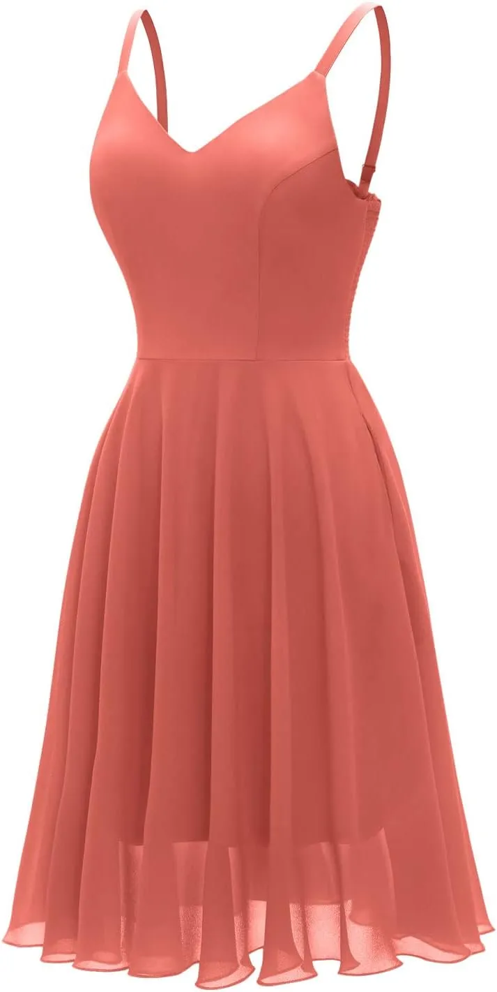 Ellames Women's 2024 Summer Dress Spaghetti Strap Cocktail Swing Beach Dresses V Neck Sundress