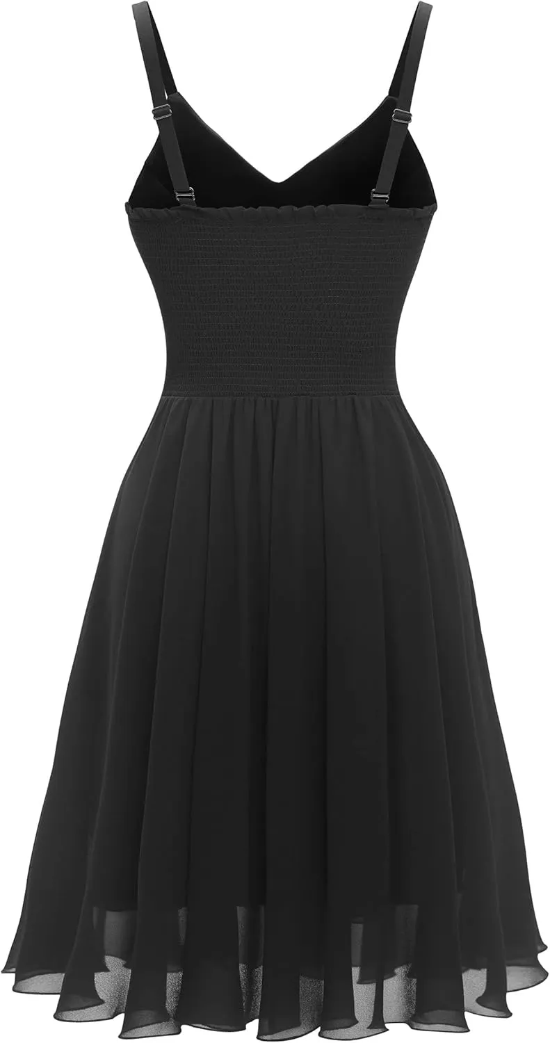 Ellames Women's 2024 Summer Dress Spaghetti Strap Cocktail Swing Beach Dresses V Neck Sundress