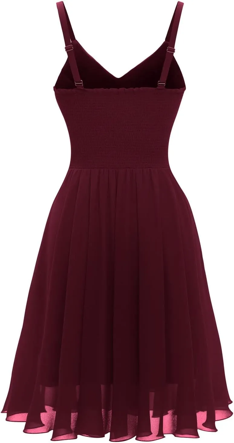 Ellames Women's 2024 Summer Dress Spaghetti Strap Cocktail Swing Beach Dresses V Neck Sundress