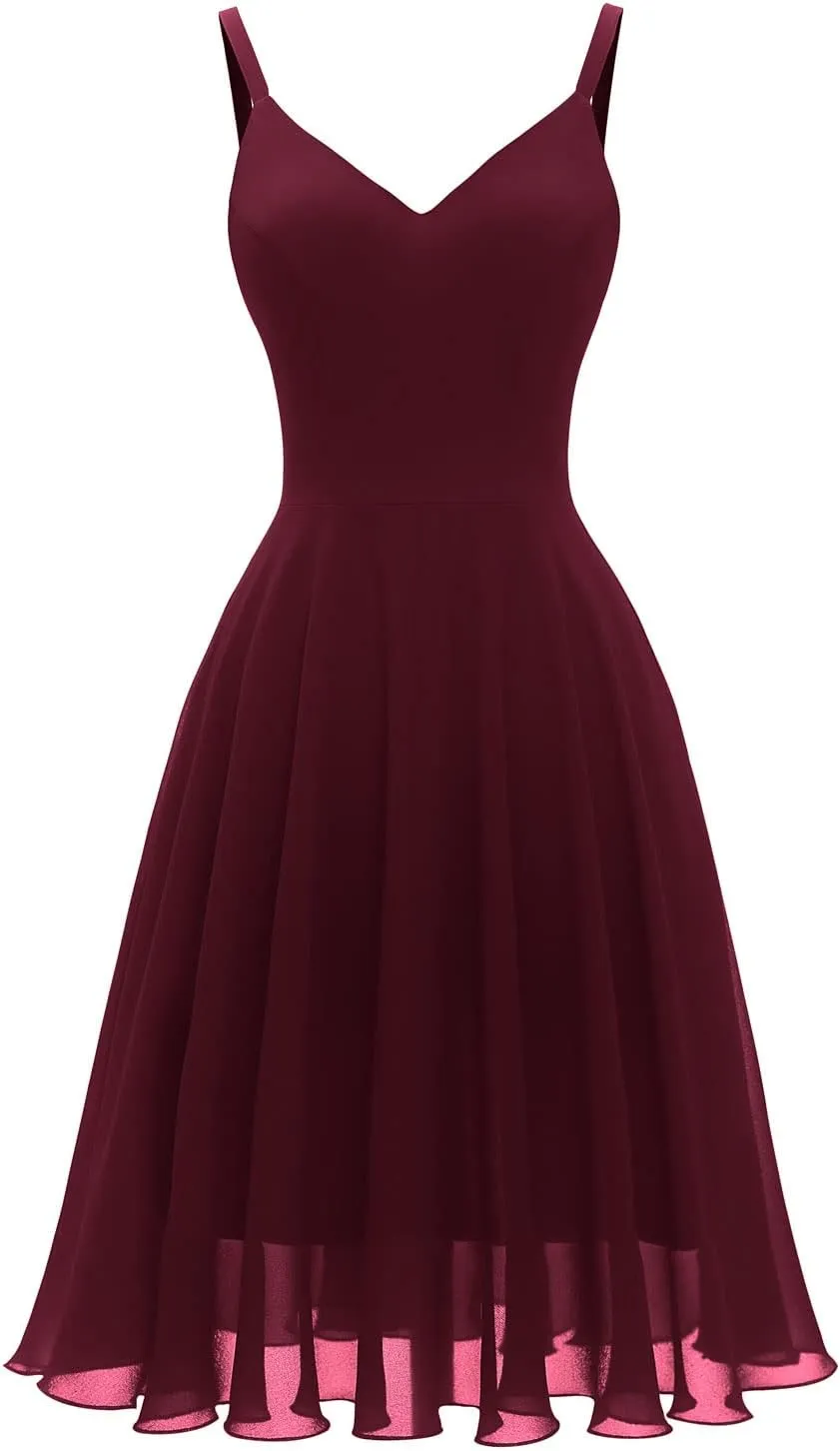 Ellames Women's 2024 Summer Dress Spaghetti Strap Cocktail Swing Beach Dresses V Neck Sundress