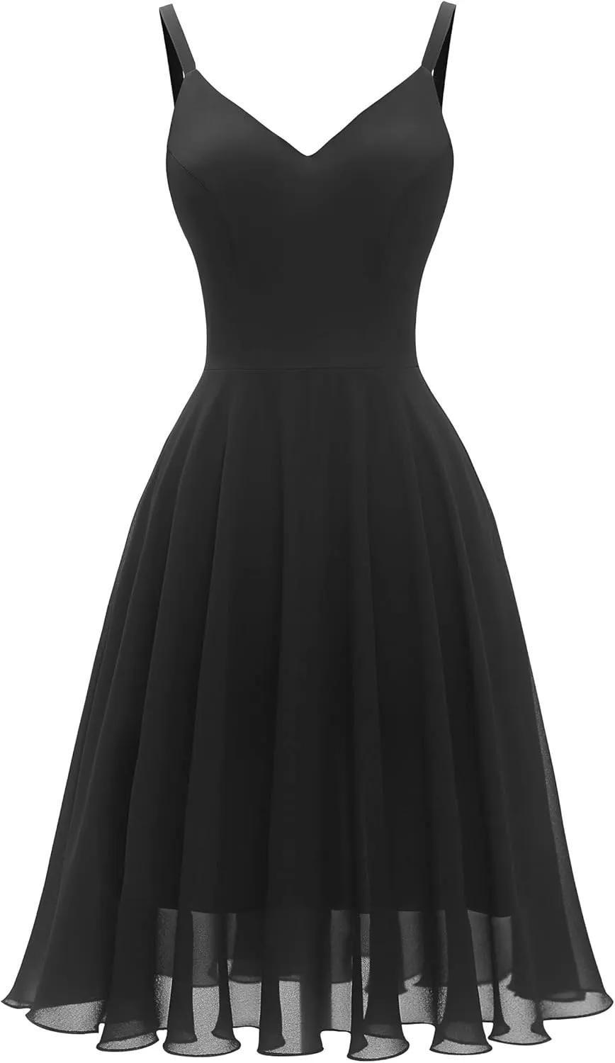 Ellames Women's 2024 Summer Dress Spaghetti Strap Cocktail Swing Beach Dresses V Neck Sundress
