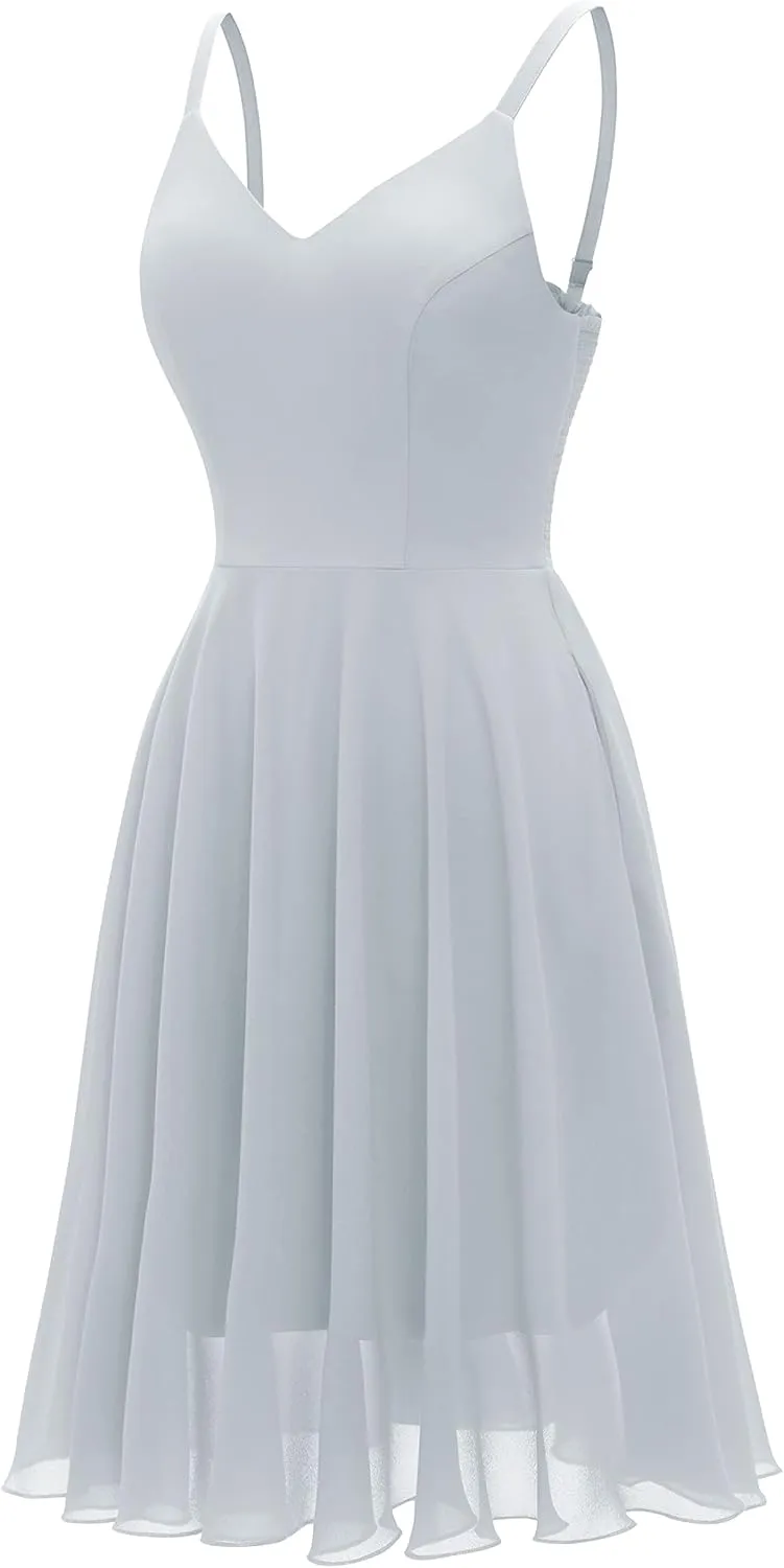 Ellames Women's 2024 Summer Dress Spaghetti Strap Cocktail Swing Beach Dresses V Neck Sundress