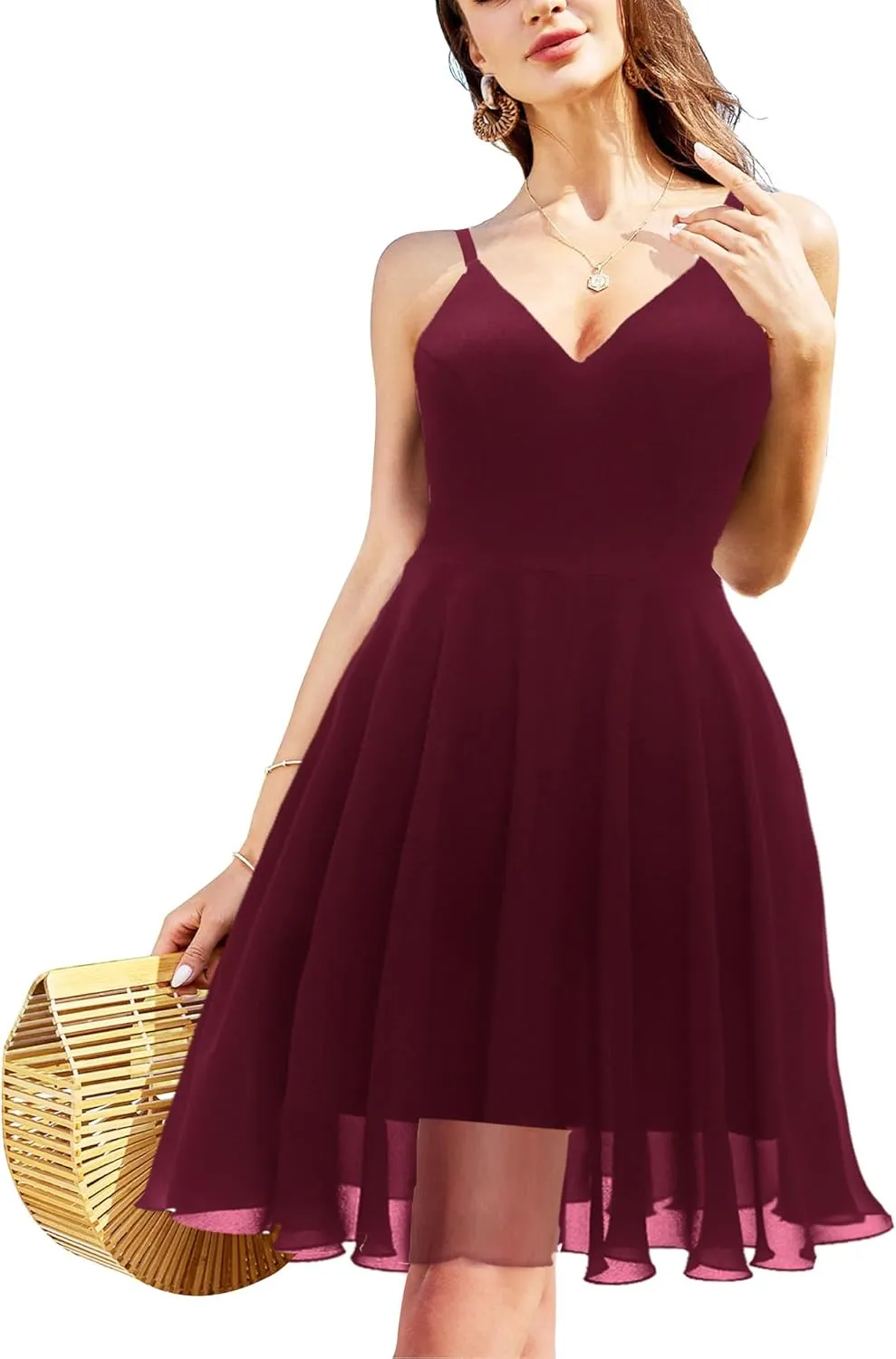 Ellames Women's 2024 Summer Dress Spaghetti Strap Cocktail Swing Beach Dresses V Neck Sundress