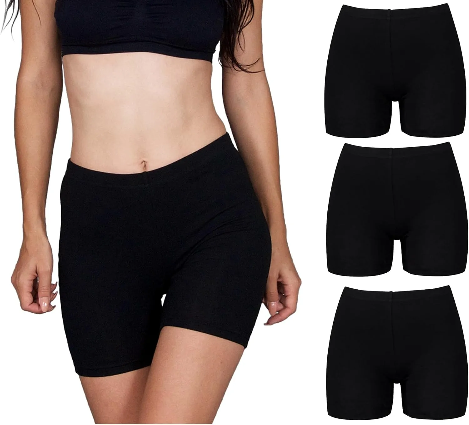 Emprella 3 Pack Slip Shorts for Women Under Dress Cotton Womens Biker Bike Short Pack Anti Chafing