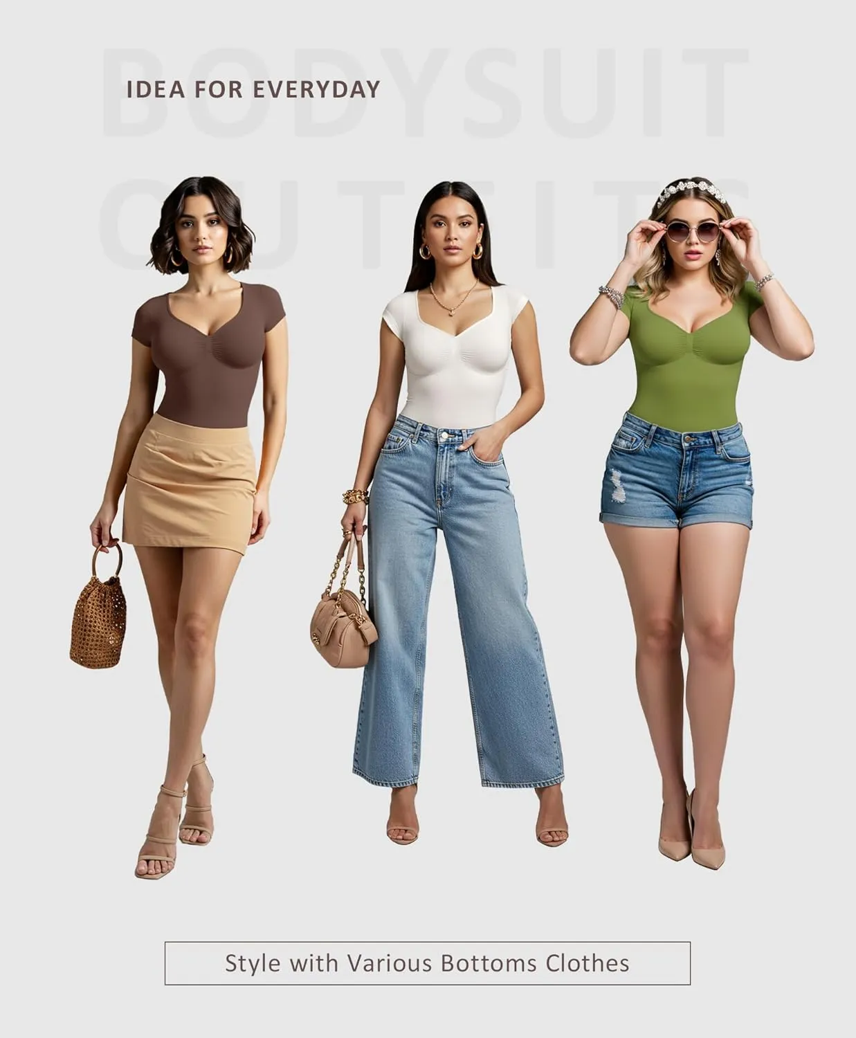 FeelinGirl Short Sleeve Bodysuit for Women V Neck Tummy Control Shapewear Seamless Thong Body Suits Tops