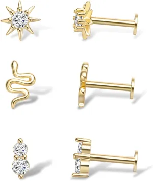 Flat Back Earrings for Women Dainty Gold Flatback Earrings,14k Gold Cartilage Earring Hypoallergenic Titanium Earring Set Multiple Piercing Small Hoop Earrings Gifts for Her