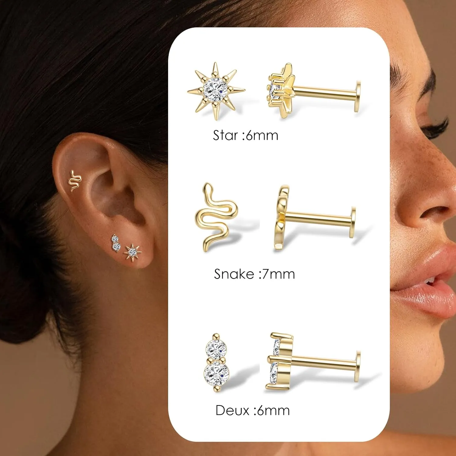 Flat Back Earrings for Women Dainty Gold Flatback Earrings,14k Gold Cartilage Earring Hypoallergenic Titanium Earring Set Multiple Piercing Small Hoop Earrings Gifts for Her