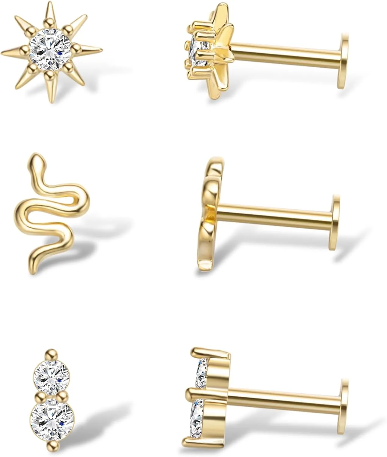 Flat Back Earrings for Women Dainty Gold Flatback Earrings,14k Gold Cartilage Earring Hypoallergenic Titanium Earring Set Multiple Piercing Small Hoop Earrings Gifts for Her