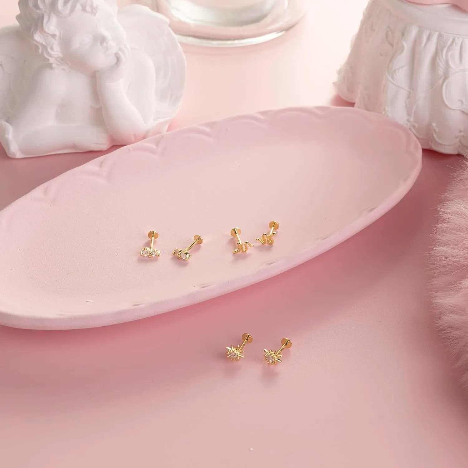 Flat Back Earrings for Women Dainty Gold Flatback Earrings,14k Gold Cartilage Earring Hypoallergenic Titanium Earring Set Multiple Piercing Small Hoop Earrings Gifts for Her