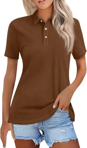 FQZWONG Polo Shirts for Women 2025 Summer Tops Dressy Casual Ladies Button Down Blouses Trendy Short Sleeve Tshirts Clothes