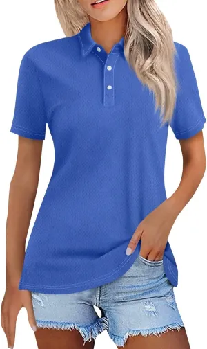 FQZWONG Polo Shirts for Women 2025 Summer Tops Dressy Casual Ladies Button Down Blouses Trendy Short Sleeve Tshirts Clothes