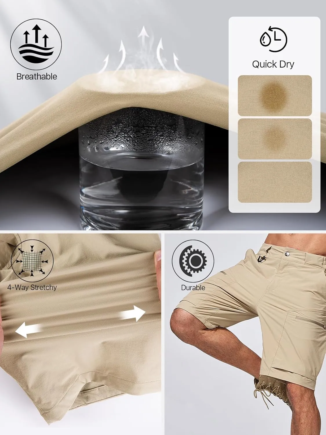 FREE SOLDIER Men's Cargo Hiking Shorts with Belt Lightweight Quick Dry Tactical Shorts with Pockets for Casual Work Golf