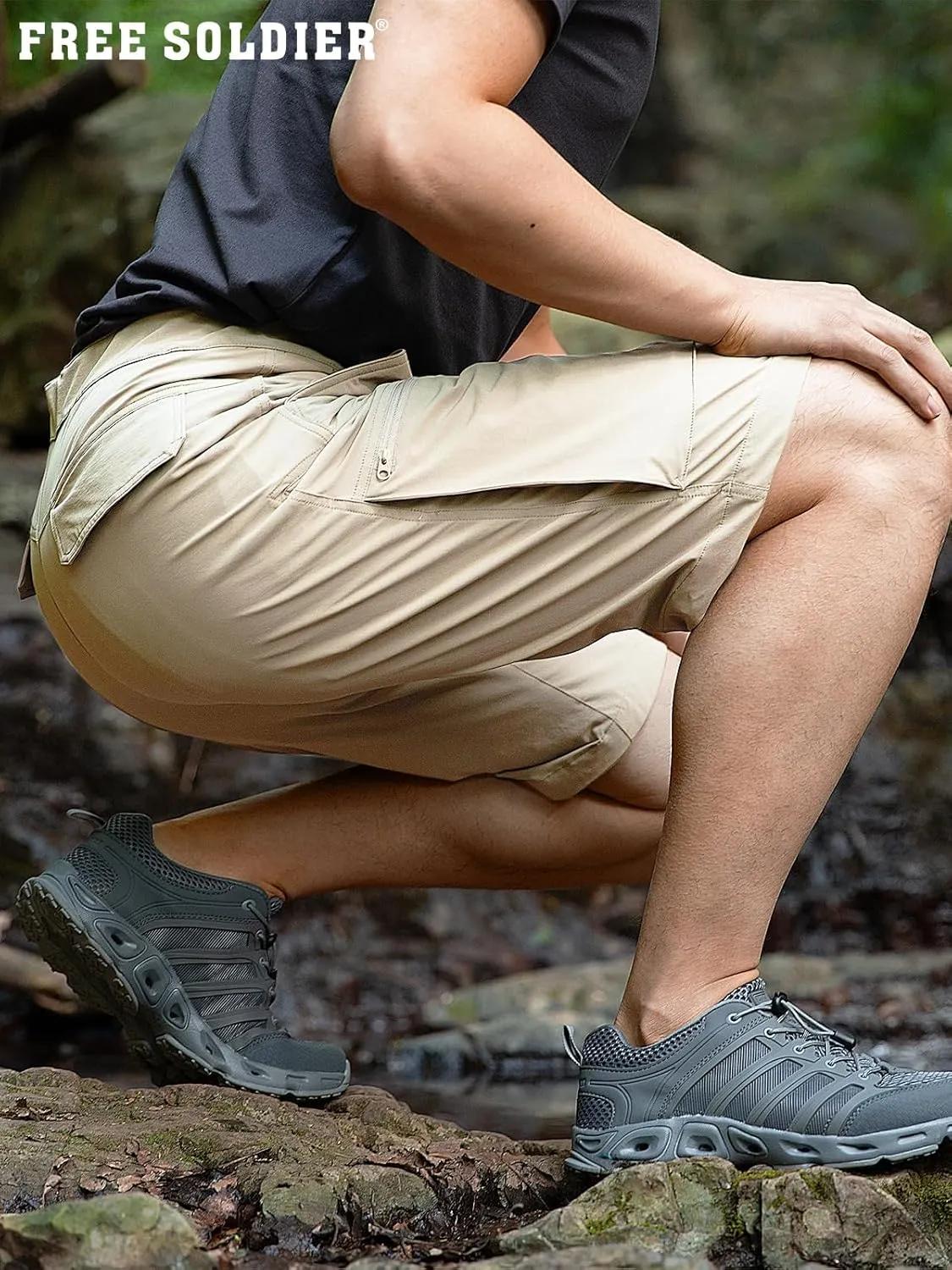 FREE SOLDIER Men's Cargo Hiking Shorts with Belt Lightweight Quick Dry Tactical Shorts with Pockets for Casual Work Golf