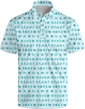 Golf Polo Shirts for Men Funny Print Short Sleeve Golf Shirts Performance Golf Polos