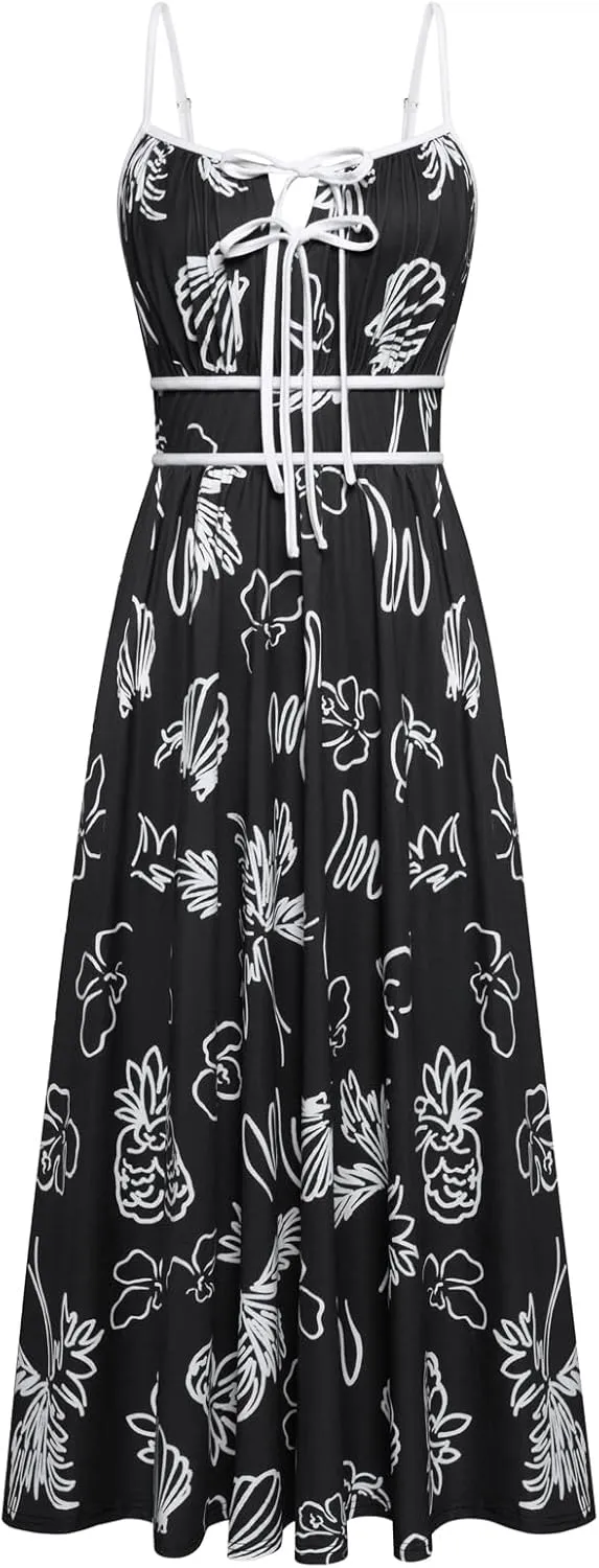 GRACE KARIN Women's 2025 Summer Casual Floral Boho Dress Spaghetti Strap Flowy Beach Maxi Dresses