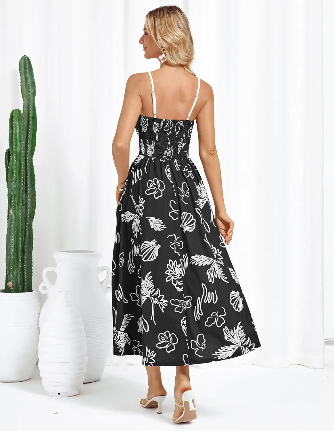 GRACE KARIN Women's 2025 Summer Casual Floral Boho Dress Spaghetti Strap Flowy Beach Maxi Dresses