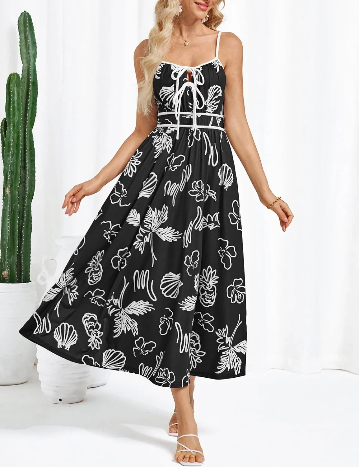 GRACE KARIN Women's 2025 Summer Casual Floral Boho Dress Spaghetti Strap Flowy Beach Maxi Dresses