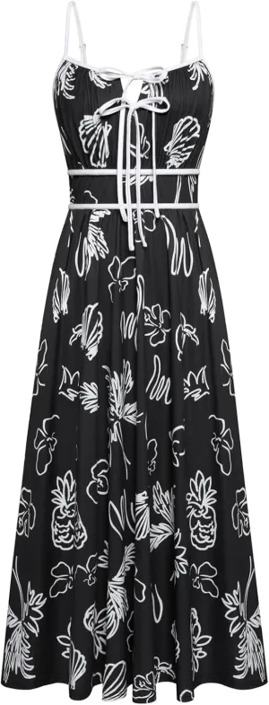 GRACE KARIN Women's 2025 Summer Casual Floral Boho Dress Spaghetti Strap Flowy Beach Maxi Dresses