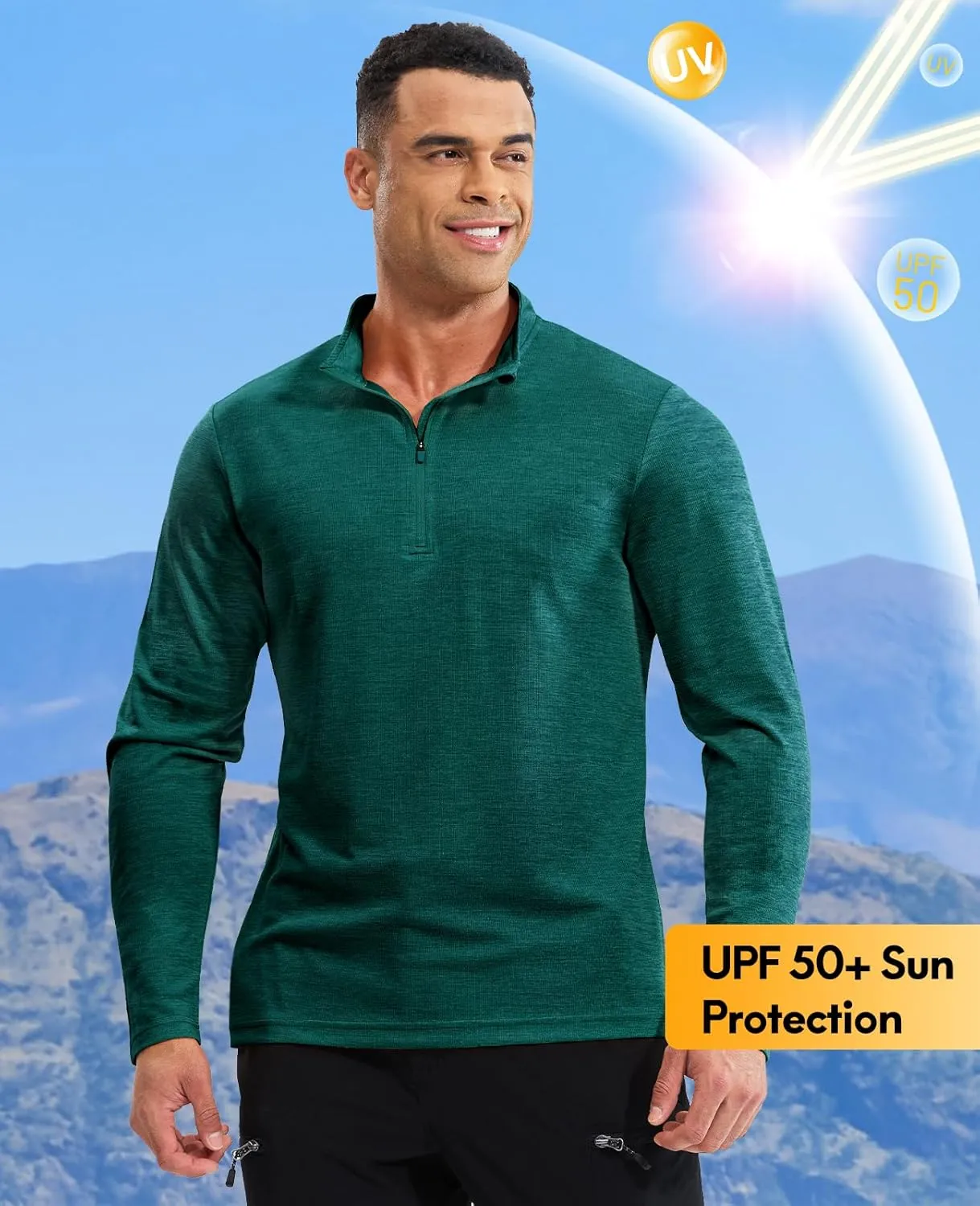 Haimont Men's Dry Fit Quarter Zip Athletic Pullover Lightweight Performance Long Sleeve Running Hiking Golf UPF50  Shirt