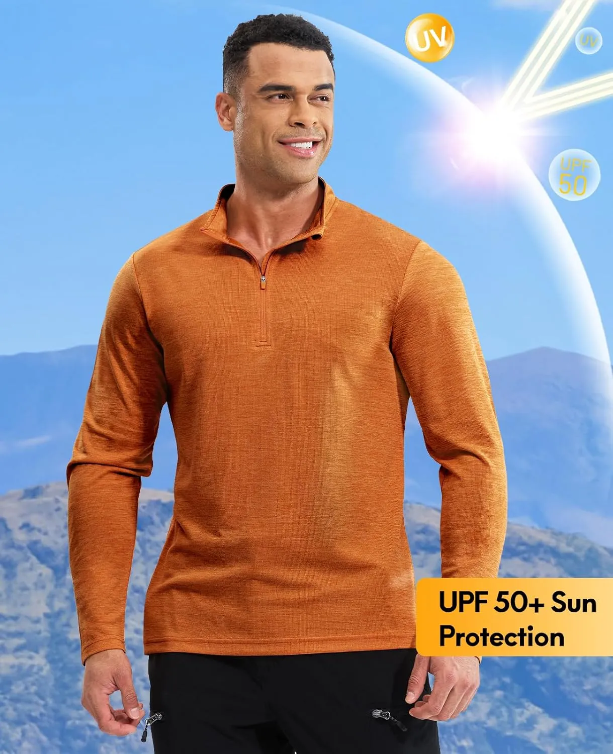 Haimont Men's Dry Fit Quarter Zip Athletic Pullover Lightweight Performance Long Sleeve Running Hiking Golf UPF50  Shirt