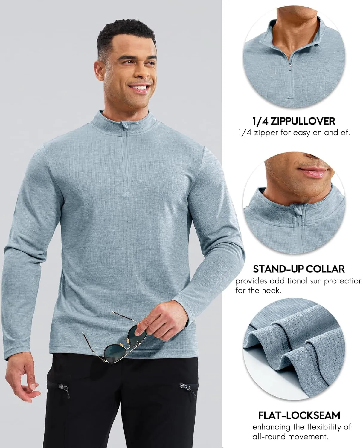 Haimont Men's Dry Fit Quarter Zip Athletic Pullover Lightweight Performance Long Sleeve Running Hiking Golf UPF50  Shirt