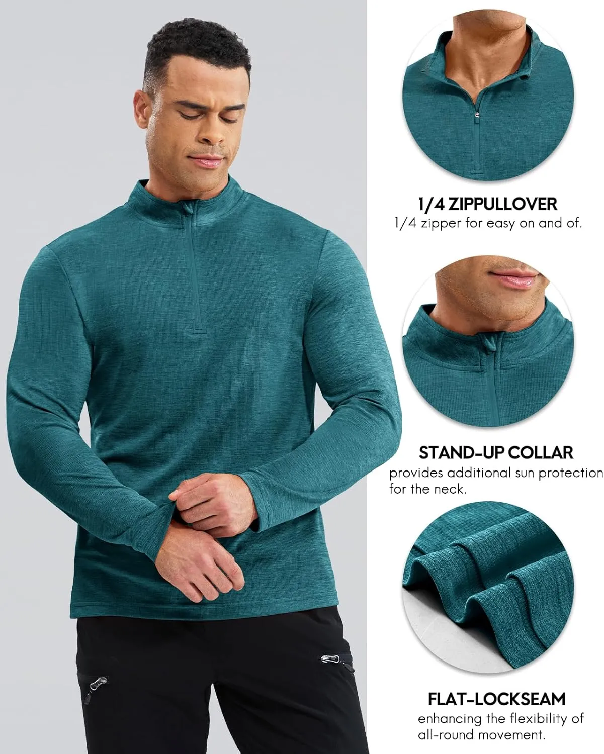 Haimont Men's Dry Fit Quarter Zip Athletic Pullover Lightweight Performance Long Sleeve Running Hiking Golf UPF50  Shirt
