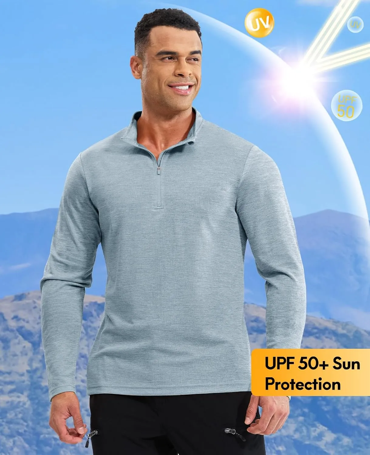 Haimont Men's Dry Fit Quarter Zip Athletic Pullover Lightweight Performance Long Sleeve Running Hiking Golf UPF50  Shirt