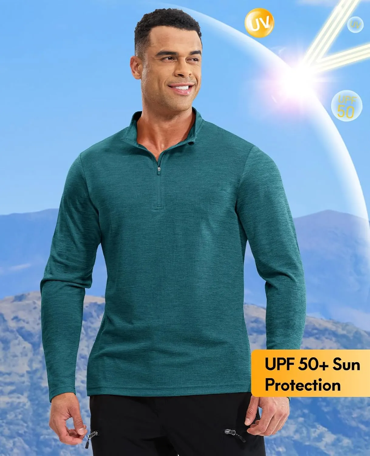 Haimont Men's Dry Fit Quarter Zip Athletic Pullover Lightweight Performance Long Sleeve Running Hiking Golf UPF50  Shirt